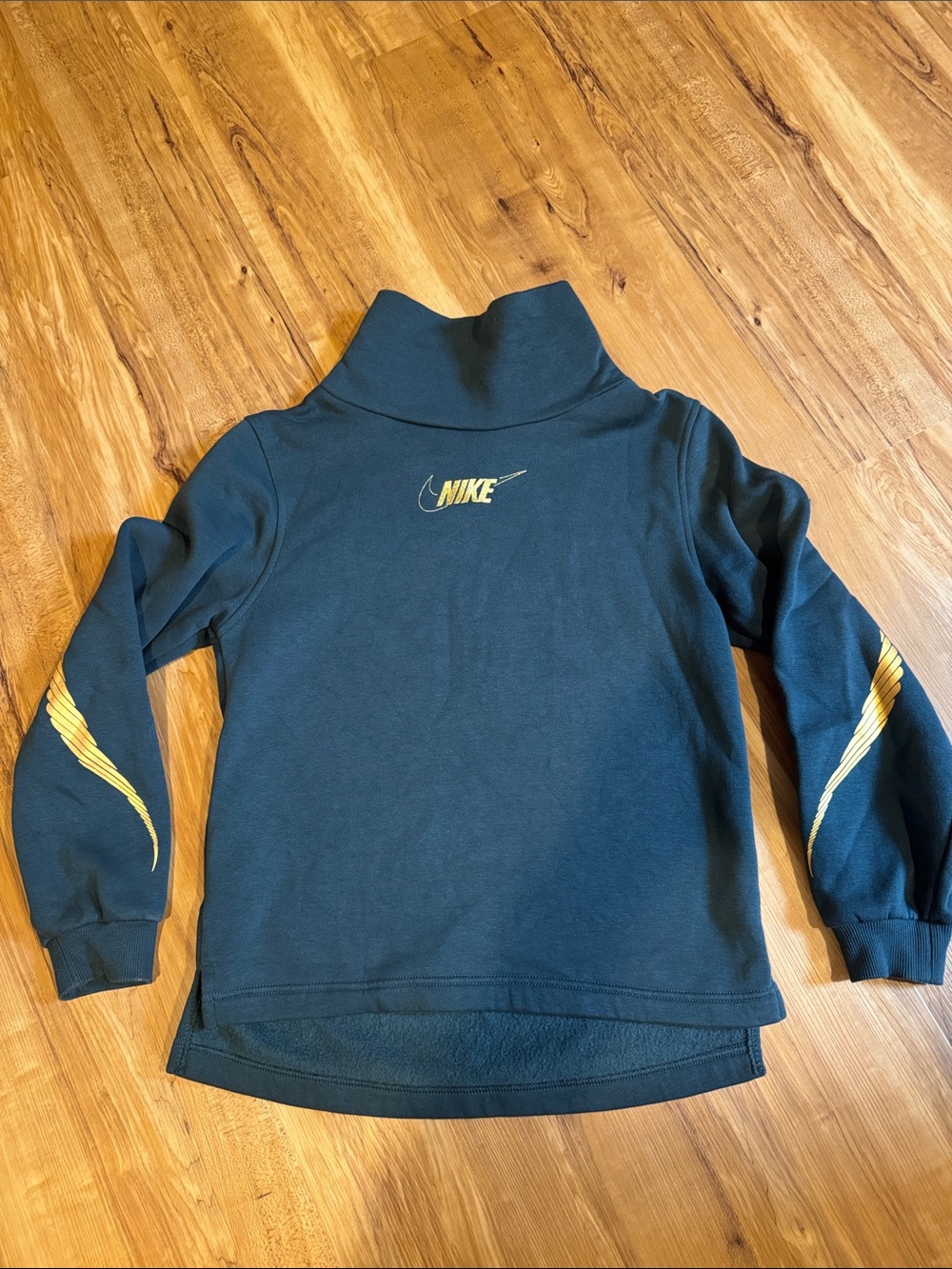 Nike Teal Pullover with Gold Swoosh and Sleeve Accents